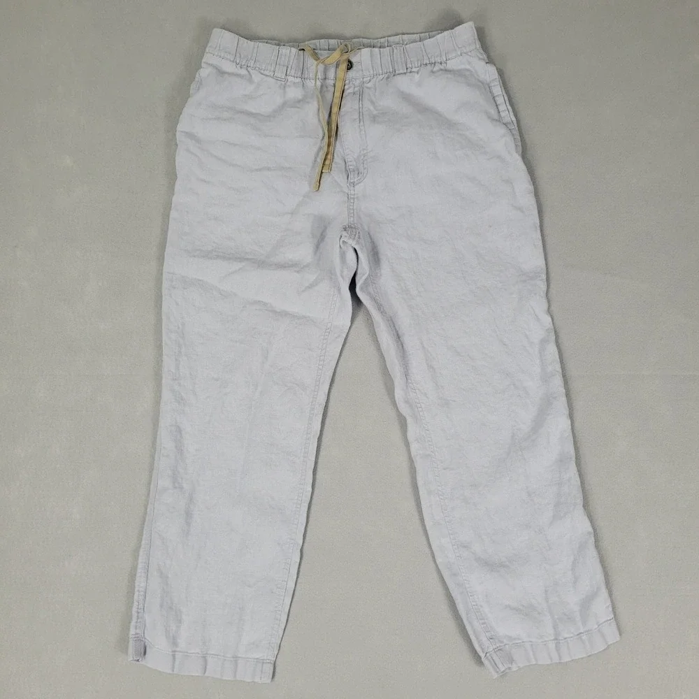 Caribbean Pants Mens 36x30 Light Blue Grey Casual Relaxed 100% Linen Drawstring
